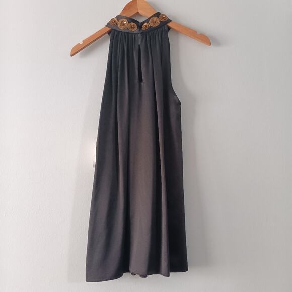 Milly Black Silk Halter Blouse Metal Flower Detail 8 NWT - Picture 2 of 13